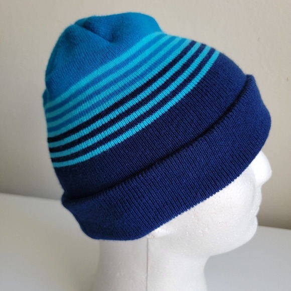Nike Youth Boys Big Kids O/S Blue Ombre Embroidered Striped Knit Cozy Beanie Hat - Picture 4 of 10